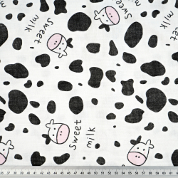 Bedruckter Double Gauze Musselin Kühe Sweet Milk auf weißem Hintergrund