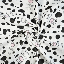Bedruckter Double Gauze Musselin Kühe Sweet Milk auf weißem Hintergrund