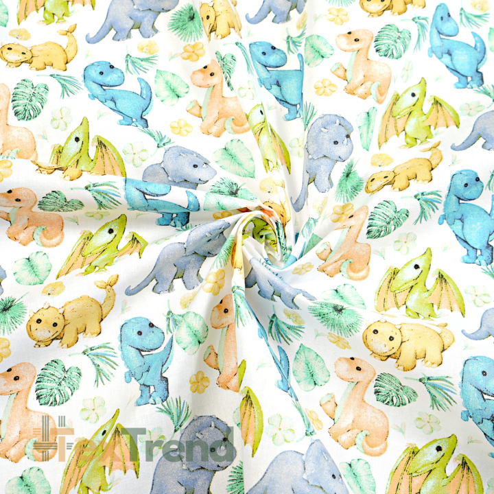 100% Baumwolle Dinosaurier Baby mit blauen und orangefarbenen Blättern