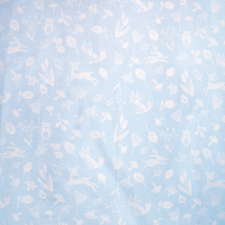 100% Baumwolle mit weißen Tieren auf blauem Hintergrund