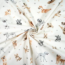 100% Baumwolle Rassehunde mit Würfeln auf ecrufarbenem Hintergrund