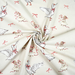 100% Baumwolle Gänse mit Mäusen auf beigem Hintergrund