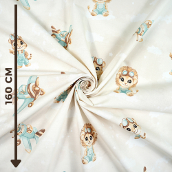 100% Baumwolle Tierchen Piloten türkis auf beigem Hintergrund