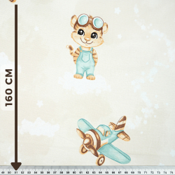 100% Baumwolle Tierchen Piloten türkis auf beigem Hintergrund