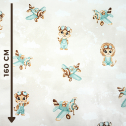 100% Baumwolle Tierchen Piloten türkis auf beigem Hintergrund