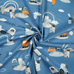 100% Baumwolle Bagger mit orange-blauer Regenbogen auf blauem Hintergrund