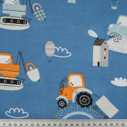 100% Baumwolle Bagger mit orange-blauer Regenbogen auf blauem Hintergrund