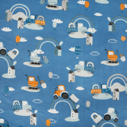 100% Baumwolle Bagger mit orange-blauer Regenbogen auf blauem Hintergrund