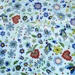 Polar Plus kaschubisches Muster bunt auf blauem Hintergrund