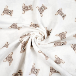 Musselin Double Gauze bedruckt Bären beige