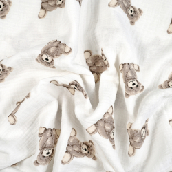 Musselin Double Gauze bedruckt Bären beige