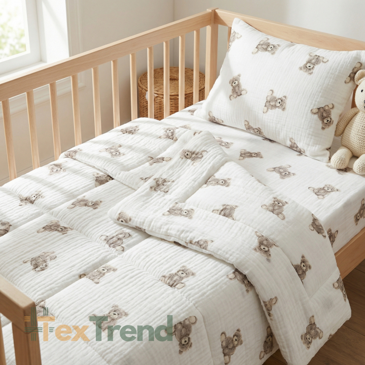 Musselin Double Gauze bedruckt Bären beige