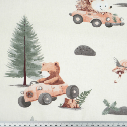 100% Baumwolle Tiere im Wald auf ecrufarbenem Hintergrund