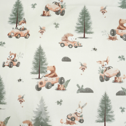 100% Baumwolle Tiere im Wald auf ecrufarbenem Hintergrund