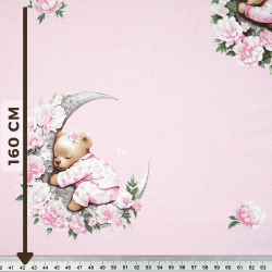 100% Baumwolle mit schlafenden Bären auf Monden auf rosa Hintergrund