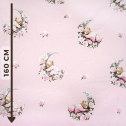 100% Baumwolle mit schlafenden Bären auf Monden auf rosa Hintergrund