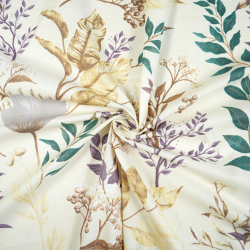 100% Baumwolle mit Mohn- und Dillblumen auf beigem Hintergrund