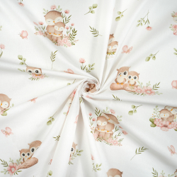 100% Baumwolle Eulen mit Blumen auf weißem Hintergrund