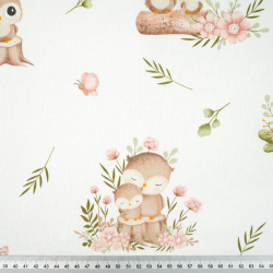 100% Baumwolle Eulen mit Blumen auf weißem Hintergrund