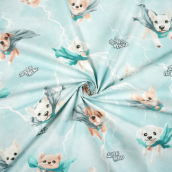 100% Baumwolle super Hunde auf türkisfarbenem Hintergrund