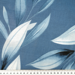 100% Baumwolle blaue Blätter auf jeansfarbenem Hintergrund - 220 cm