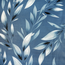 100% Baumwolle blaue Blätter auf jeansfarbenem Hintergrund - 220 cm