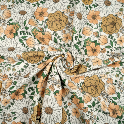 Bedruckter Double Gauze Musselin mit orange-grünen Blumen
