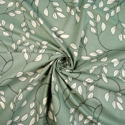 100% Baumwolle Ecru-Zweige auf salbeigrünem Hintergrund - 220 cm