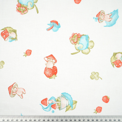 100% Baumwolle rot-türkise Pilze auf weißem Hintergrund