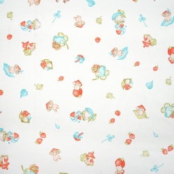 100% Baumwolle rot-türkise Pilze auf weißem Hintergrund