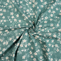 100% Baumwolle mit weißen Blumen auf marineblauem Hintergrund - 220 cm