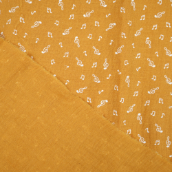 Doppelgaze mit Punkten auf senfgelbem Hintergrund