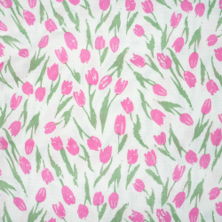 Doppel-Gaze bedruckt mit großen rosa Tulpen