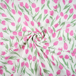 Doppel-Gaze bedruckt mit großen rosa Tulpen