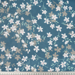 100% Baumwolle mit weißen Blumen auf jeansblauem Hintergrund - 220 cm