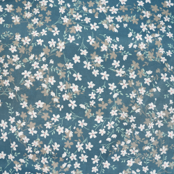 100% Baumwolle mit weißen Blumen auf jeansblauem Hintergrund - 220 cm