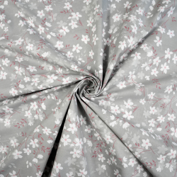 100% Baumwolle mit weißen Blumen auf grauem Hintergrund - 220 cm