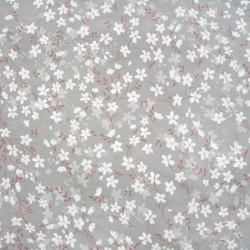 100% Baumwolle mit weißen Blumen auf grauem Hintergrund - 220 cm