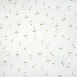 Doppel-Gaze bedruckt kleine rosa Tulpen