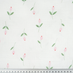 Doppel-Gaze bedruckt kleine rosa Tulpen