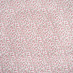 Doppel-Gaze bedruckt, rosa Wiese auf weißem Hintergrund