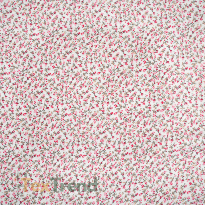 Doppel-Gaze bedruckt, rosa Wiese auf weißem Hintergrund