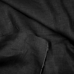 100% Leinen Bekleidungsstoff schwarz (Black) sanforisiert und weich - 185g - (13)
