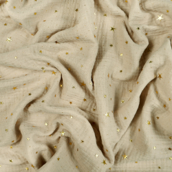 Muslin Double Gauze Sand mit goldenen Sternen