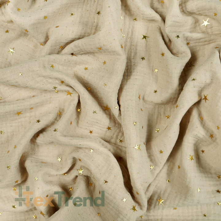 Muslin Double Gauze Sand mit goldenen Sternen