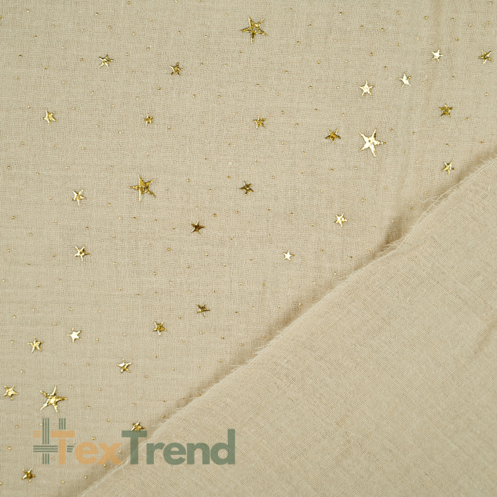 Muslin Double Gauze Sand mit goldenen Sternen