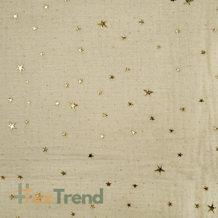 Muslin Double Gauze Sand mit goldenen Sternen