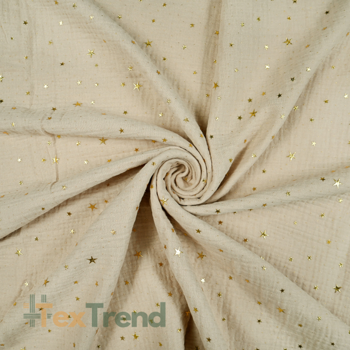 Muslin Double Gauze Sand mit goldenen Sternen