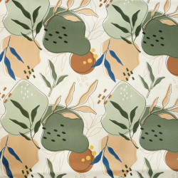 Wasserabweisender Codura-Stoff - Grün-beige Blätter auf ecrufarbenem Hintergrund
