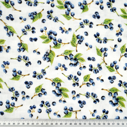 Doppel-Gaze bedruckt mit Heidelbeeren auf Zweigen